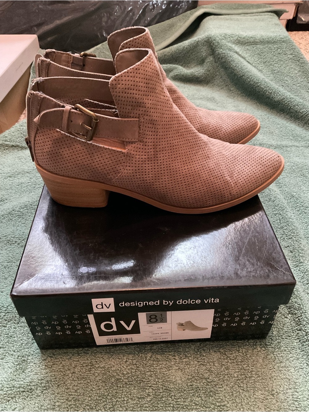 DV by Dolce Vita Taupe Perforated Cutout Ankle Booties